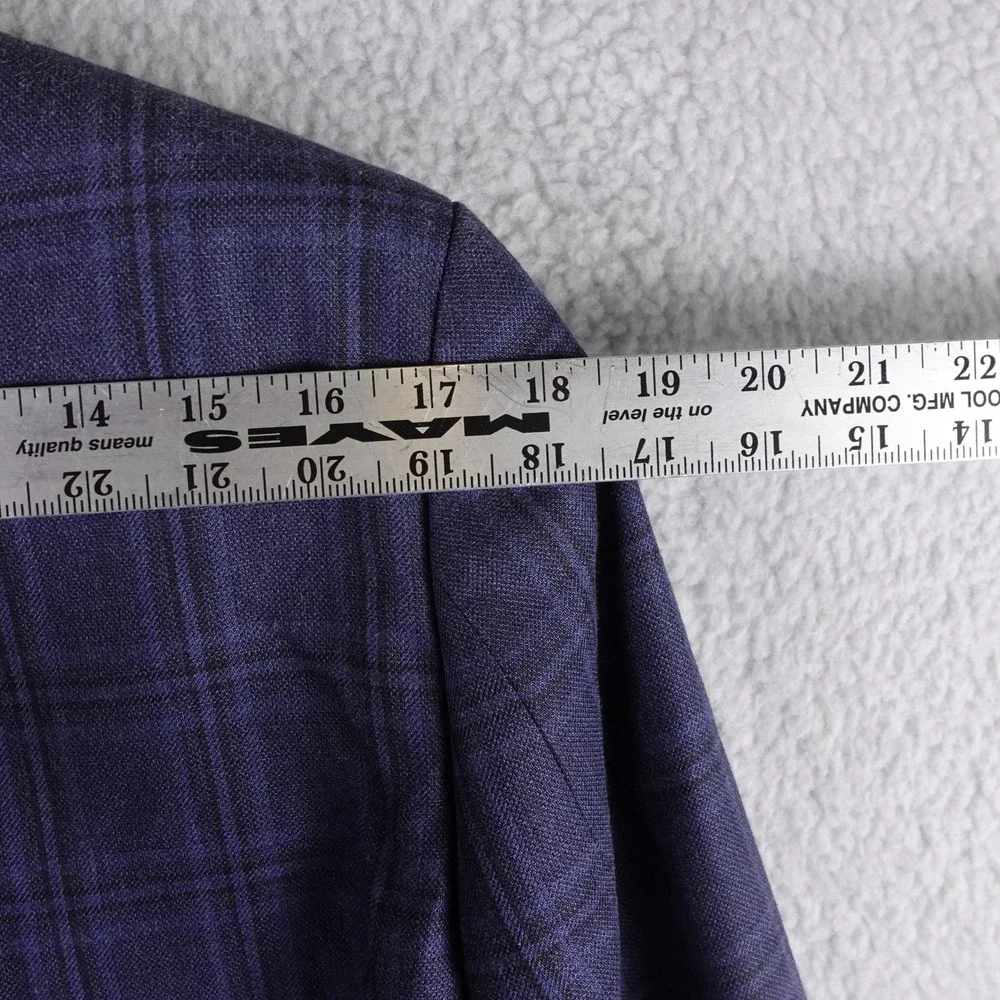 Lauren‎ Ralph Lauren Mens 40L Silk Wool Plaid Blazer Sport Coat Blue 2 Button